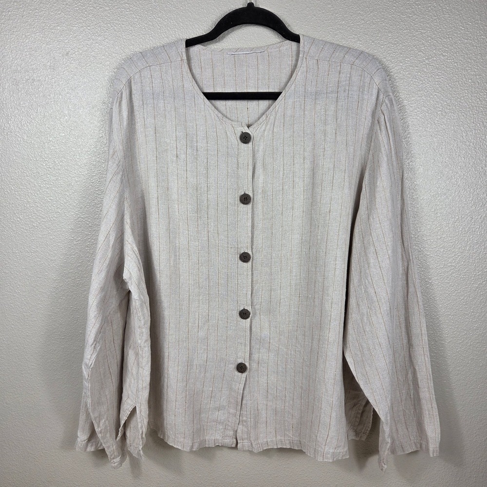 Possible Vintage FLAX Jeanne Engelhart Striped Oversized Linen Look Lagenlook